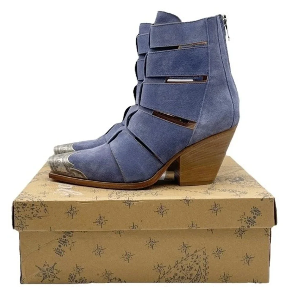 NWT Free People Brayden Fisherman Bootie Boardwalk Blue Suede Size 7.5 In Box